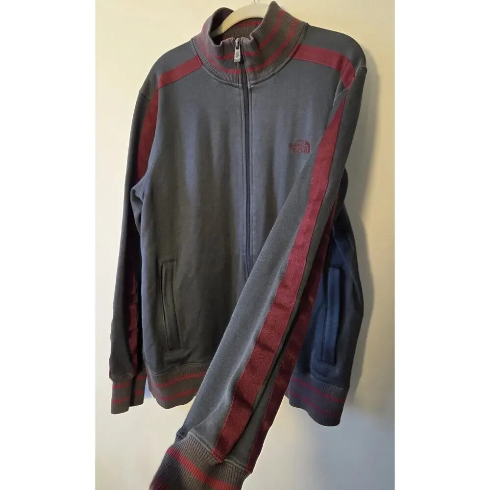 The North Face Full Zip Track Athletic Jacket Gray Maroon Stripe Men’s Large